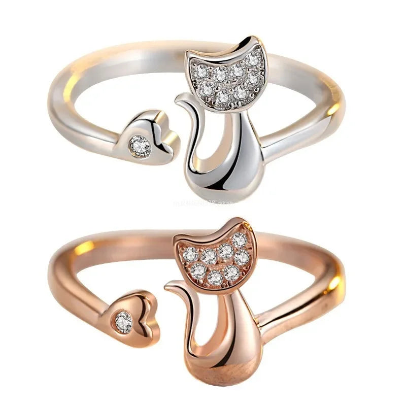 Cute Open Cat Ring with Zirconia
