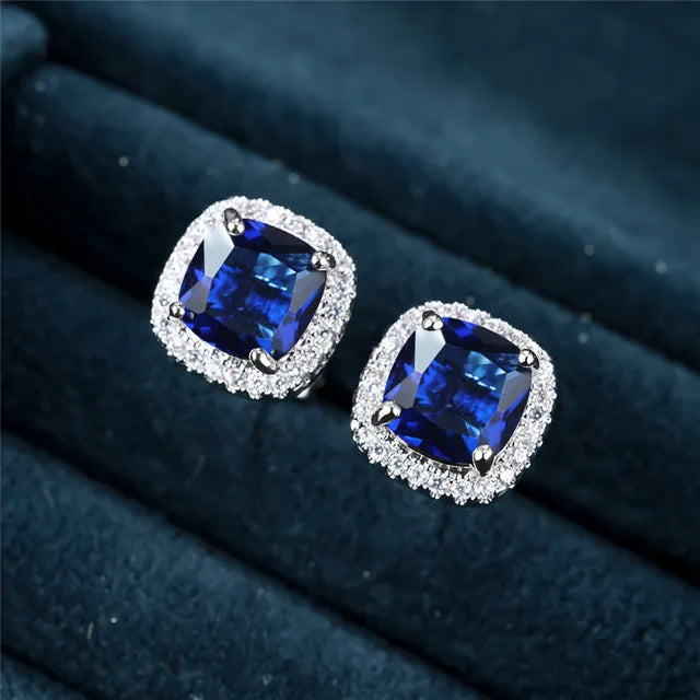 Verity | Silver Sapphire Halo Stud Earrings