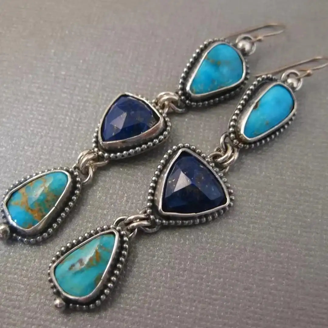 Natalie | Silver Turquoise Long Drop Earrings