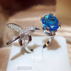 Adjustable Hummingbird Gemstone Ring