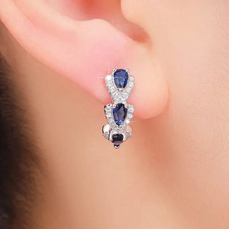 Delphine | Sapphire Halo Hoop Earrings
