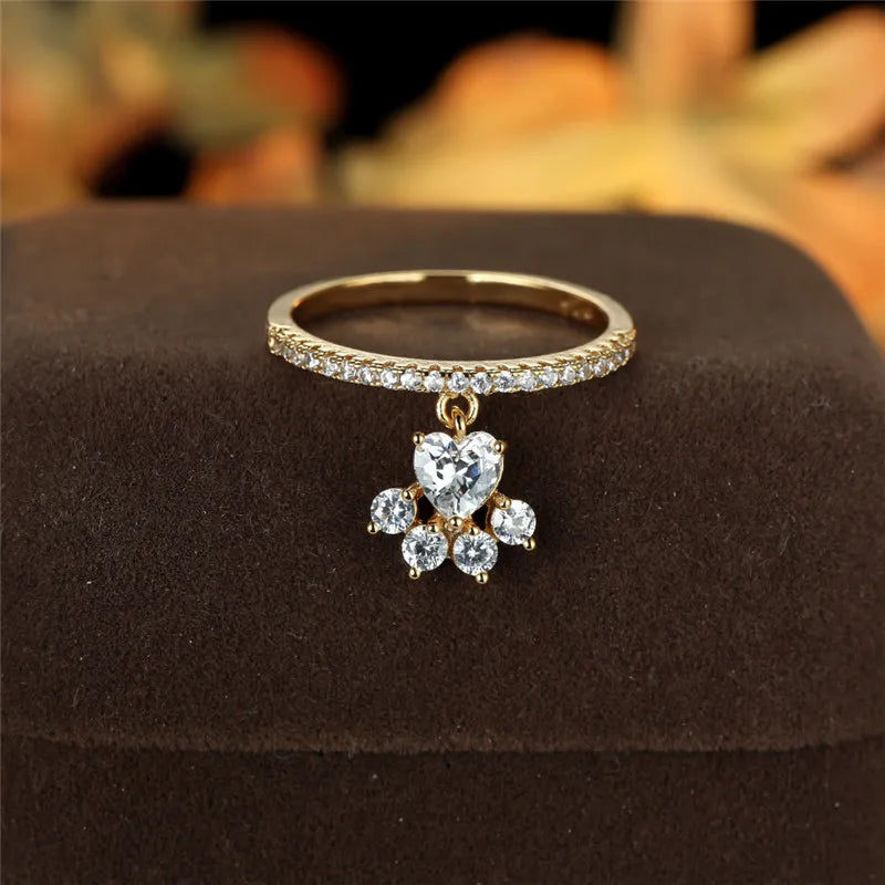 Vintage Cat Paw and Heart Stone Ring