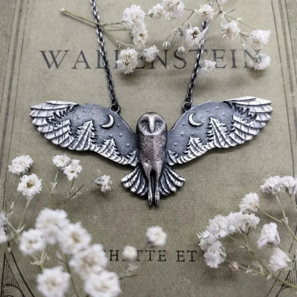 Vintage Owl and Moon Necklace
