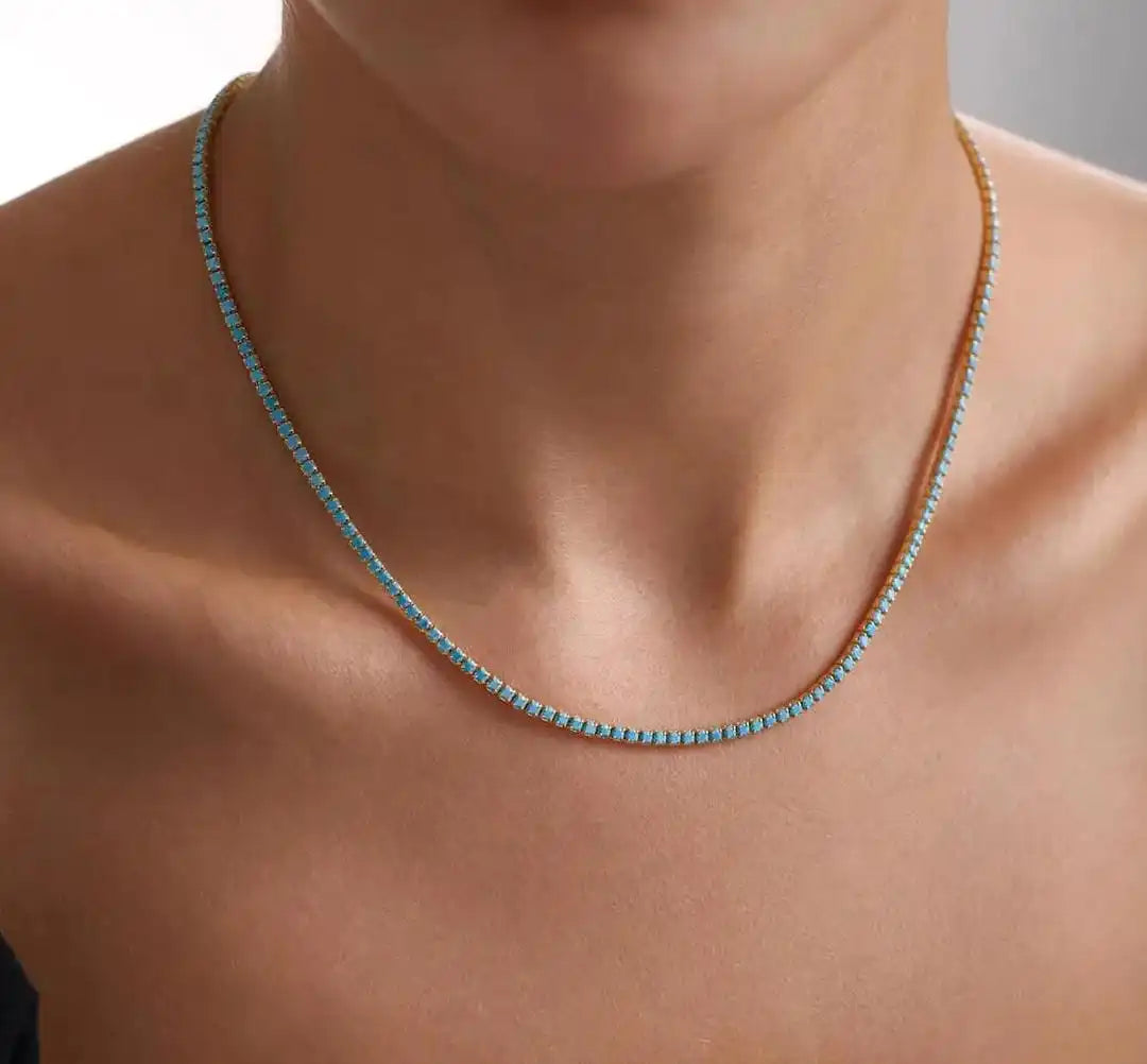 Megan | Turquoise Gold Tennis Necklace