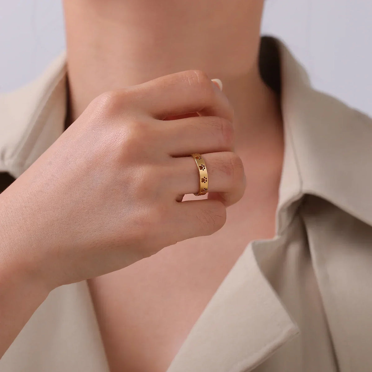 Gold Coloured Paw Print Ring