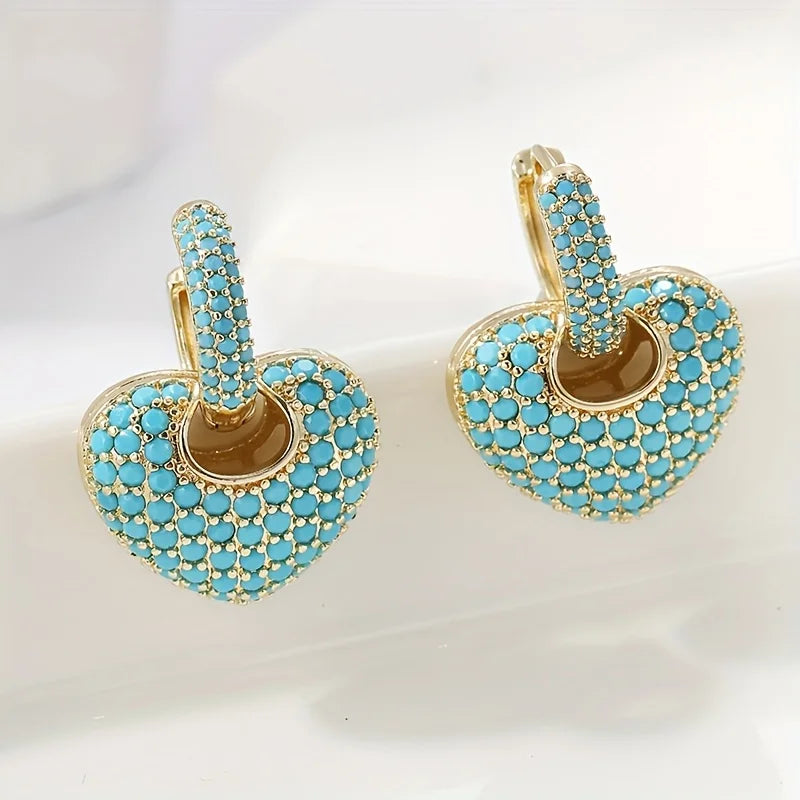 Iris | Turquoise Heart Pave Huggie Earrings