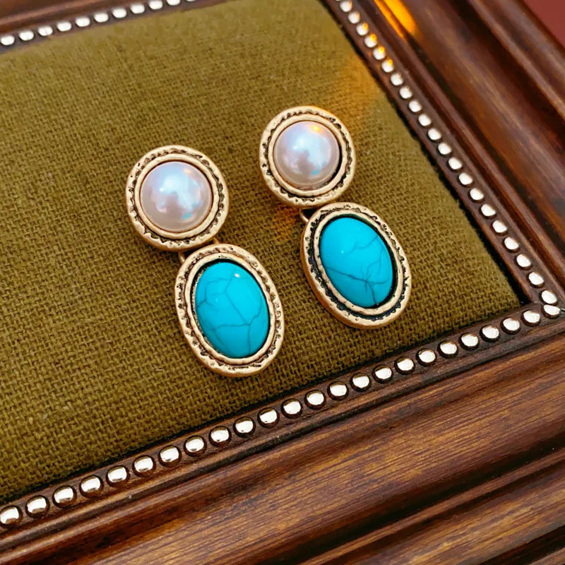 Romy | Turquoise & Pearl Antique Gold Jewellery Set