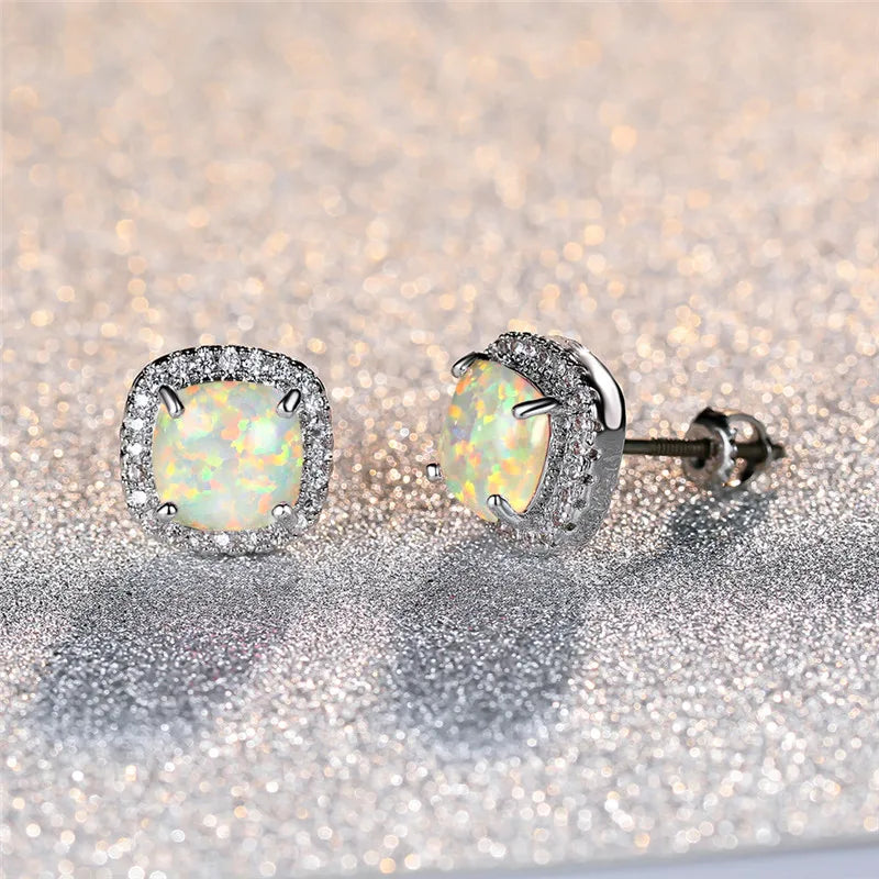 Perrine | Silver White Opal Earrings
