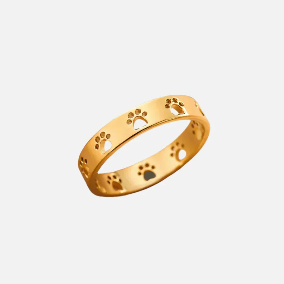 Gold Coloured Paw Print Ring