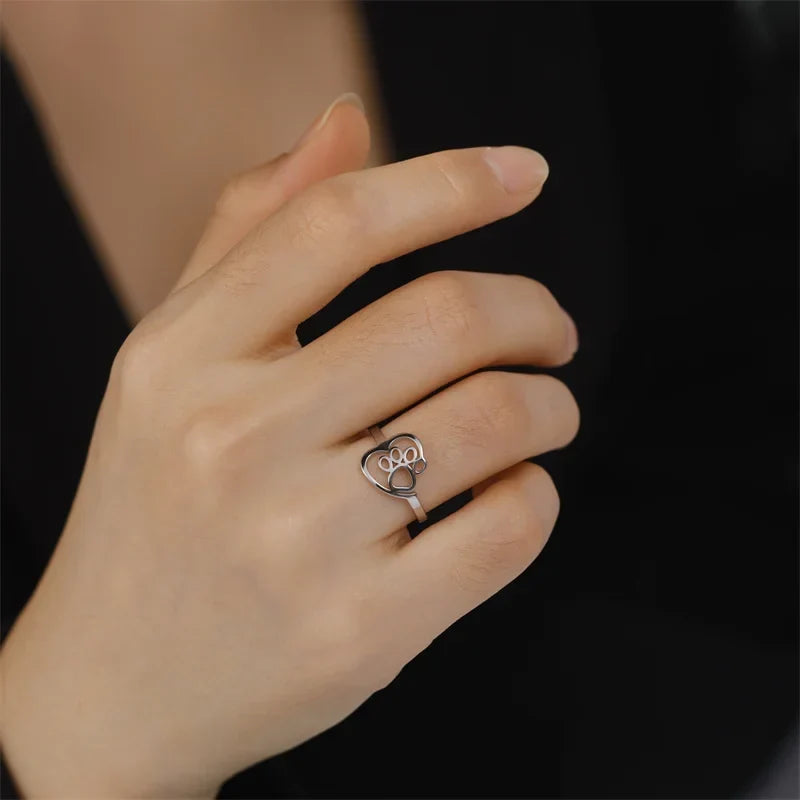 Gold Coloured Paw and Heart Ring