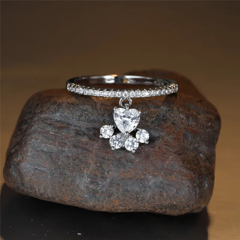 Vintage Cat Paw and Heart Stone Ring