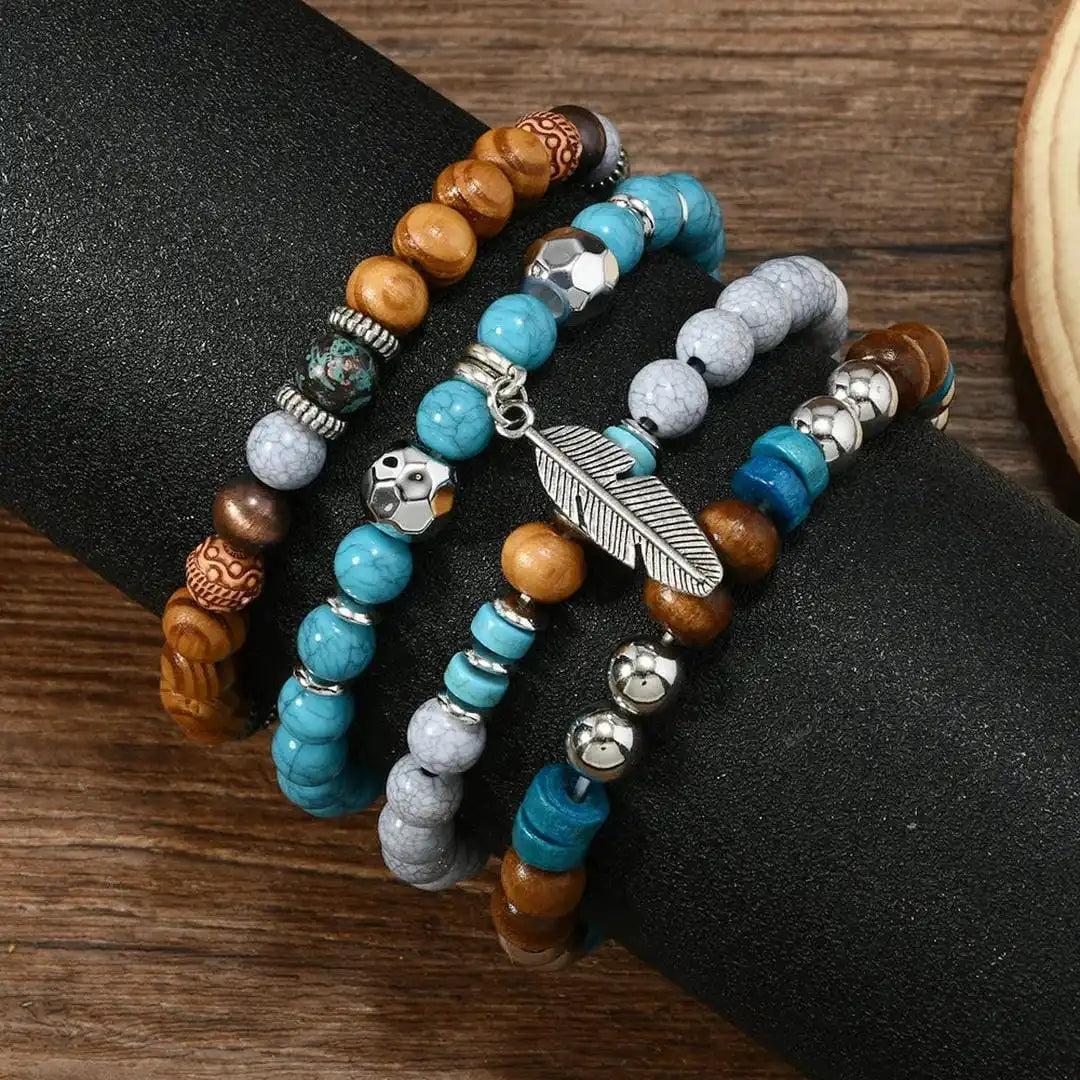 Pamela | Turquoise Feather Bracelet Stack