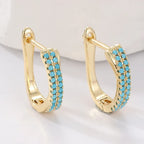Genevieve | Turquoise Pave Classic Gold Huggie Hoops