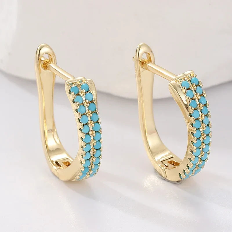 Genevieve | Turquoise Pave Classic Gold Huggie Hoops
