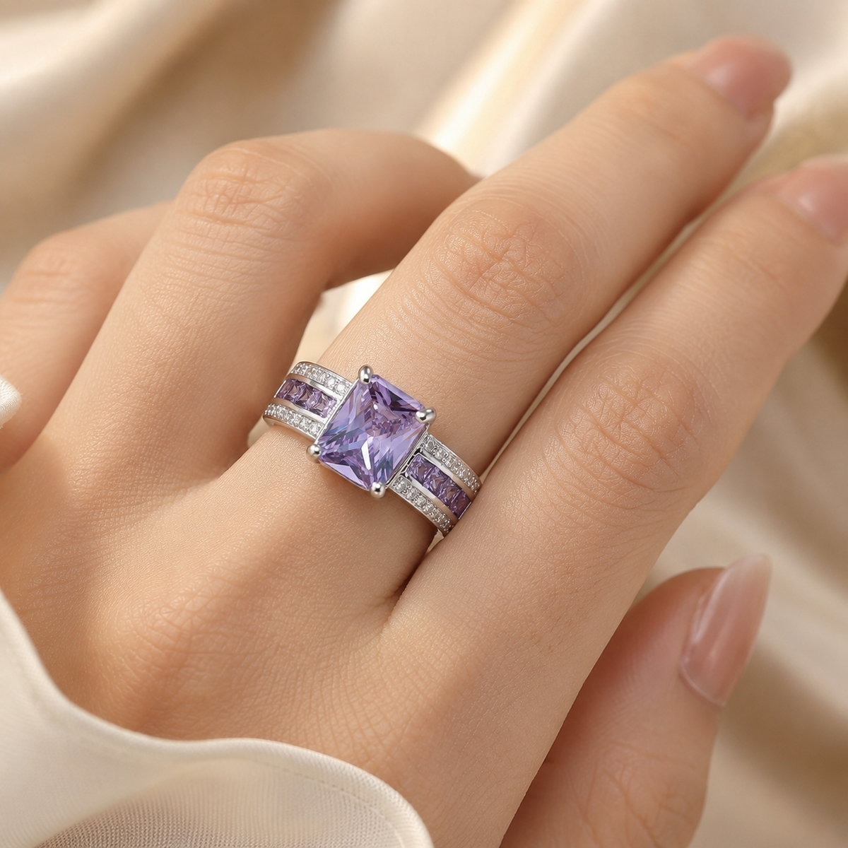 Iris | Amethyst Silver Channel Ring