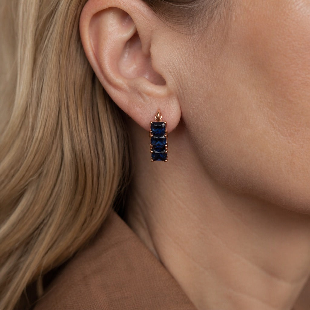 Fiona | Square Cut Blue Hoop Earrings