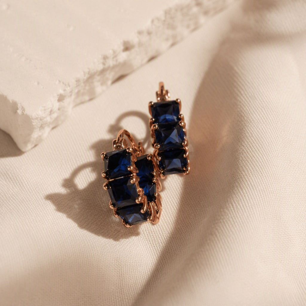 Fiona | Square Cut Blue Hoop Earrings