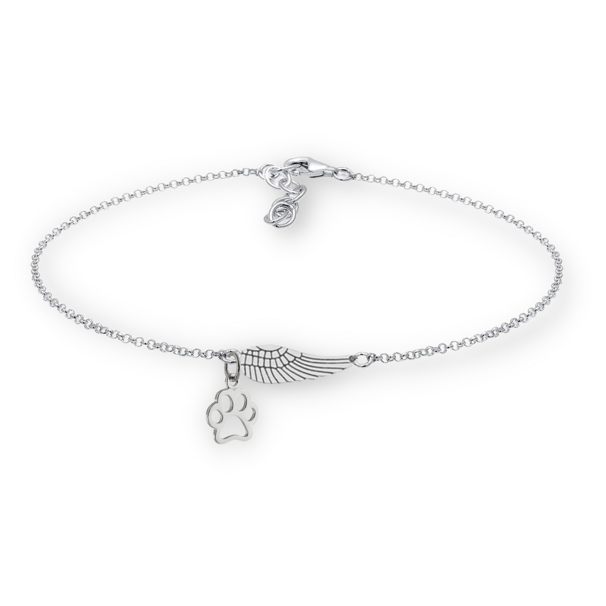 Silver Memorial Bracelet with Angel Wings and Paw Print
