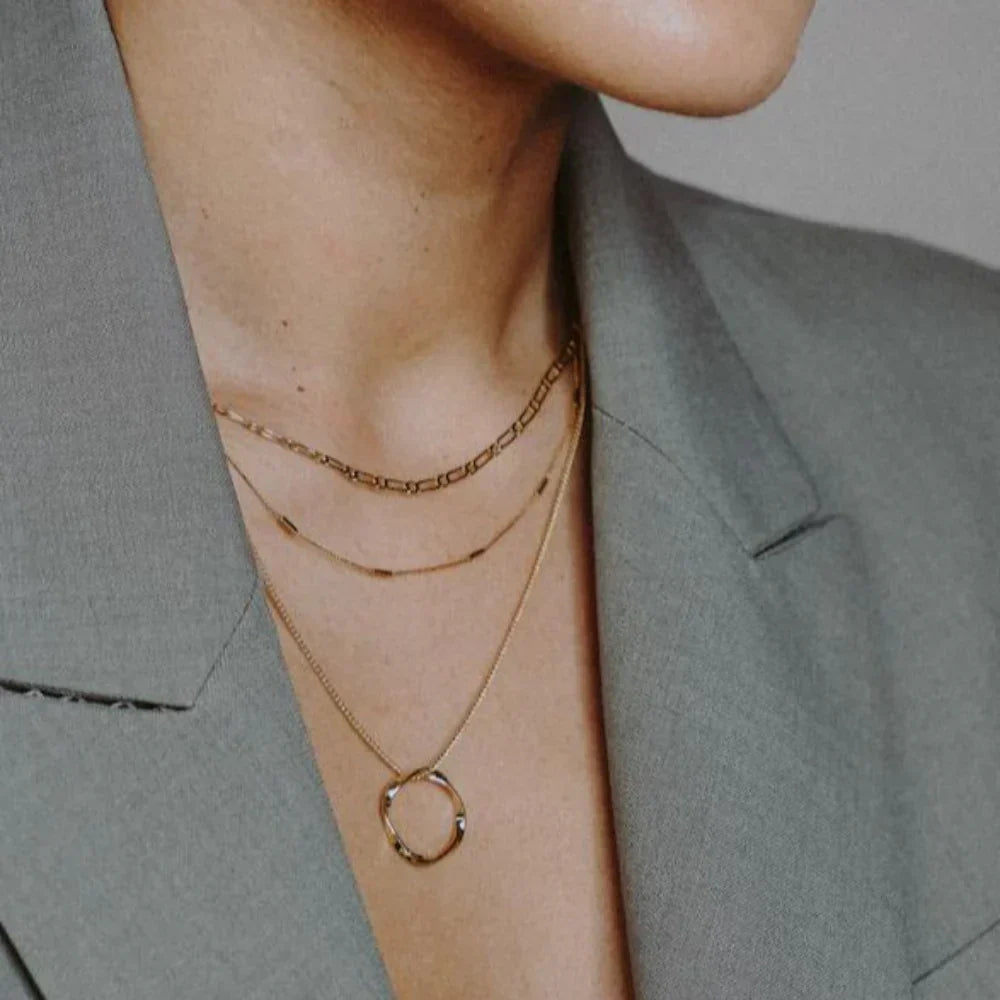 Cordelia | Gold Open Circle Three Row Necklace