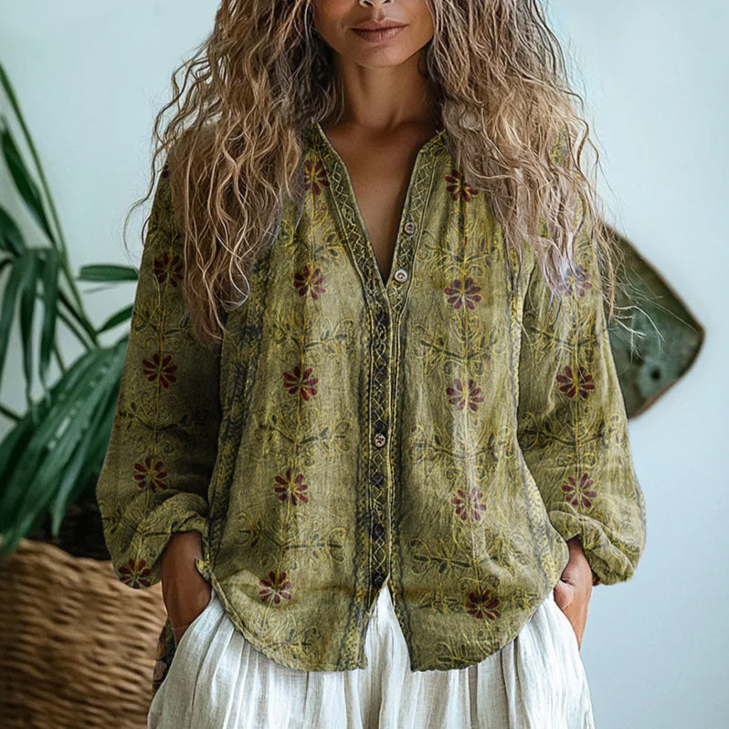 Verena | Elegant Vintage Leaf Print Shirt