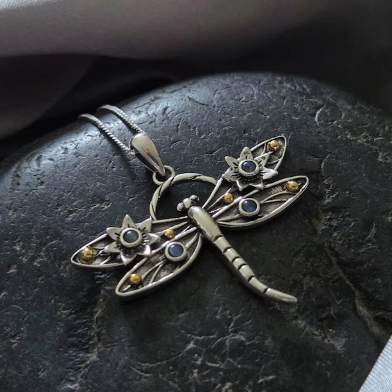 Vintage Crystal Dragonfly Pendant Necklace