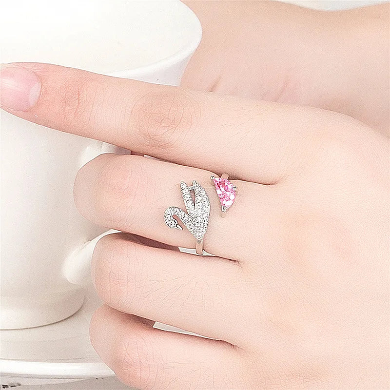 Swan Crystal Ring - Adjustable in Rose Gold
