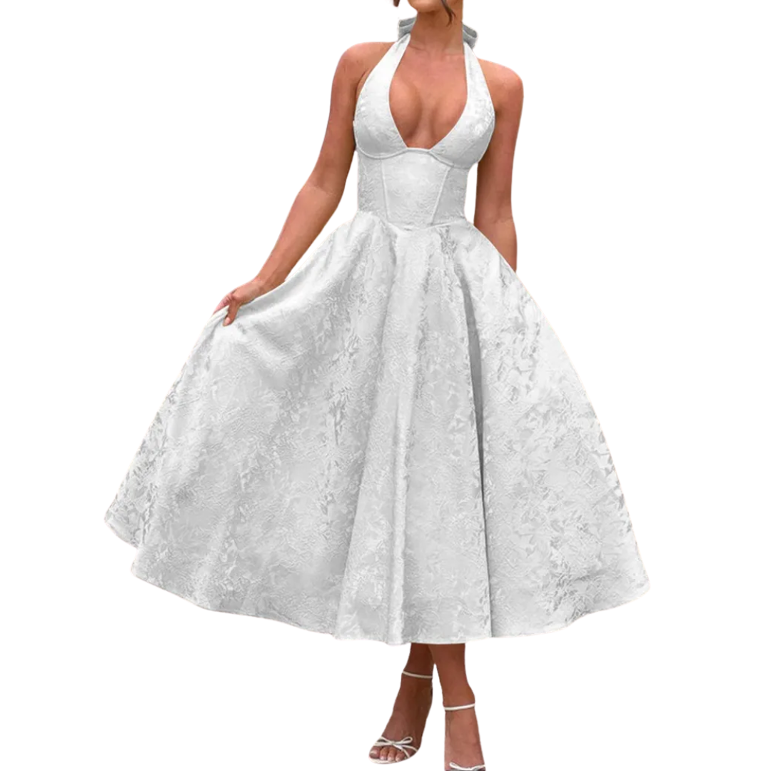 Morgan | Embroidered Halter V-Neck Gown