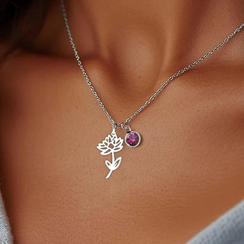 Birth Flower | Birthstone Necklace