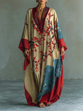 Sakura | Japanese Red Plum Blossom Print Batwing Sleeve Maxi Dress