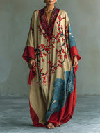 Sakura | Japanese Red Plum Blossom Print Batwing Sleeve Maxi Dress