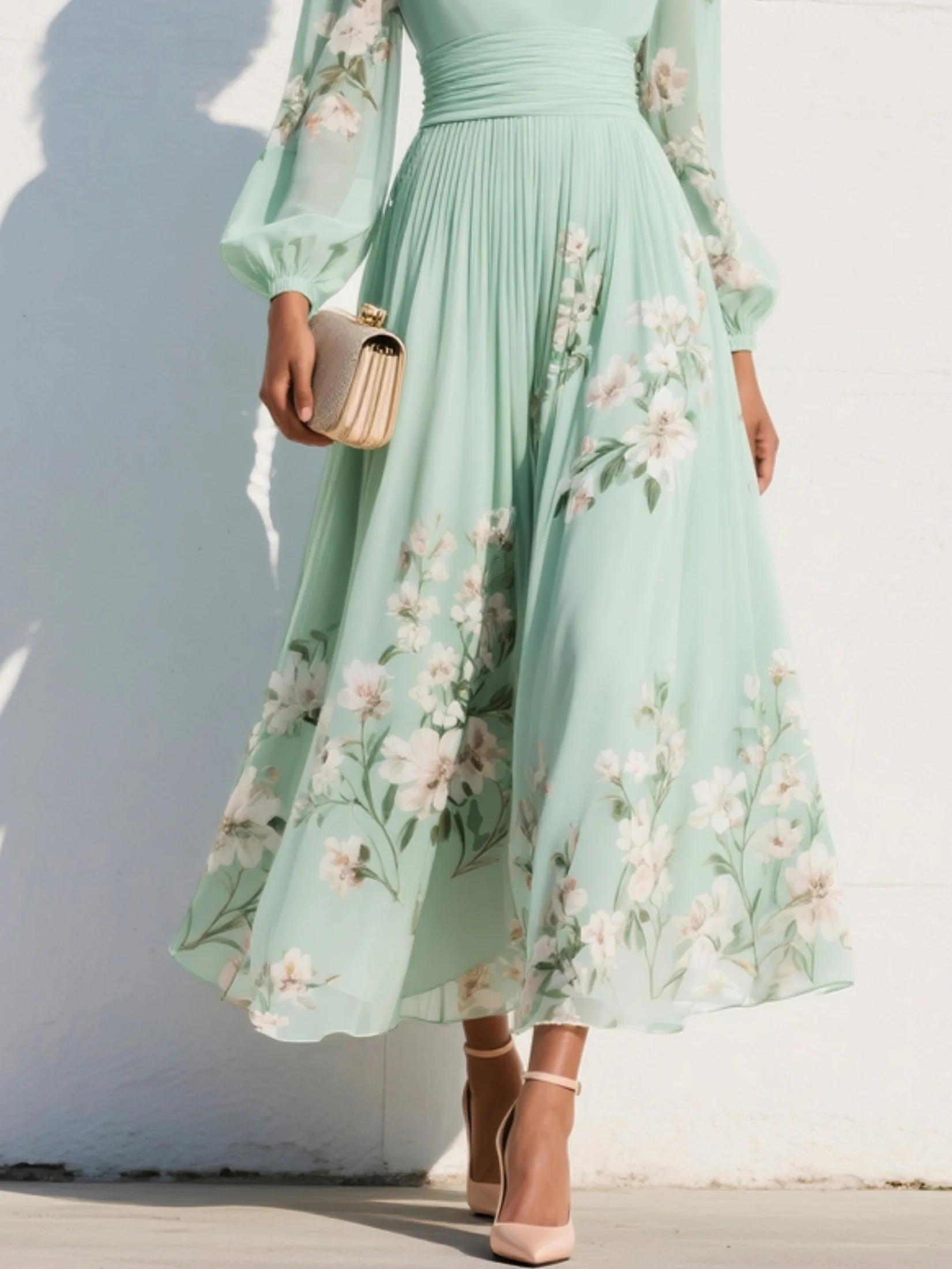 Nicola | V-Neck Chiffon Floral Midi Dress