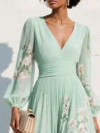 Nicola | V-Neck Chiffon Floral Midi Dress