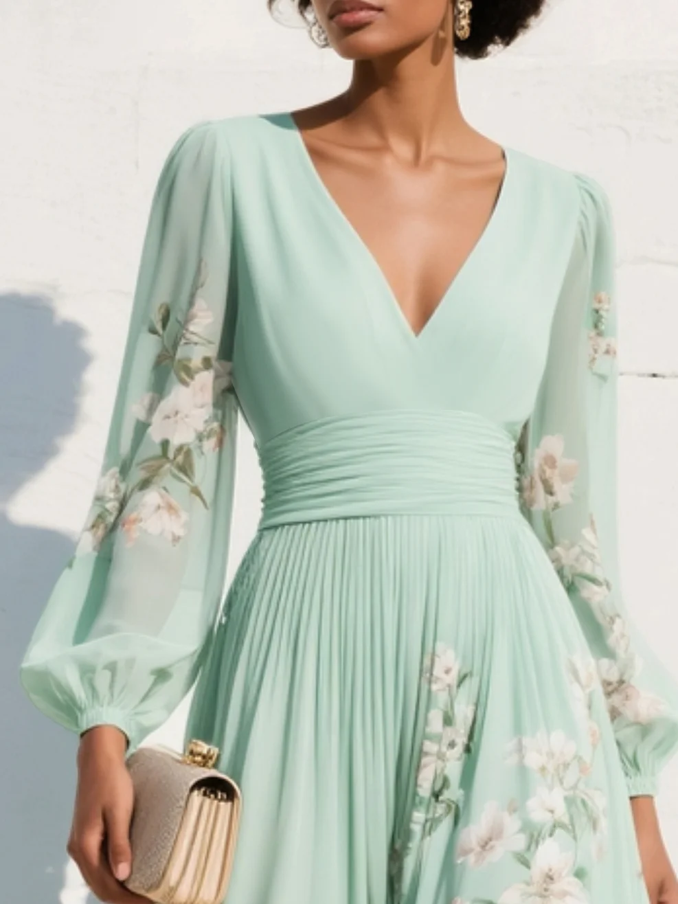 Nicola | V-Neck Chiffon Floral Midi Dress