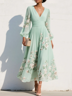 Nicola | V-Neck Chiffon Floral Midi Dress
