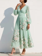 Nicola | V-Neck Chiffon Floral Midi Dress