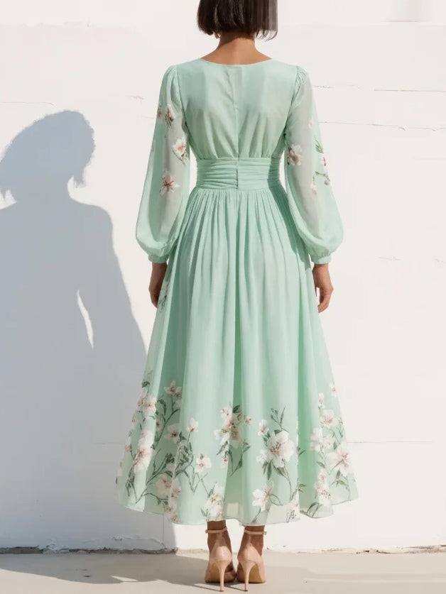 Nicola | V-Neck Chiffon Floral Midi Dress