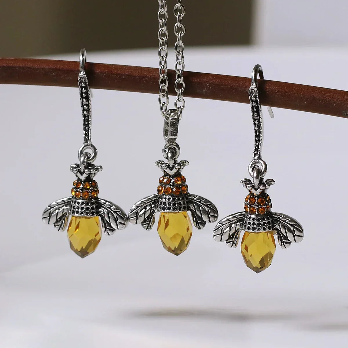 Vintage Bee Necklace & Earring Set