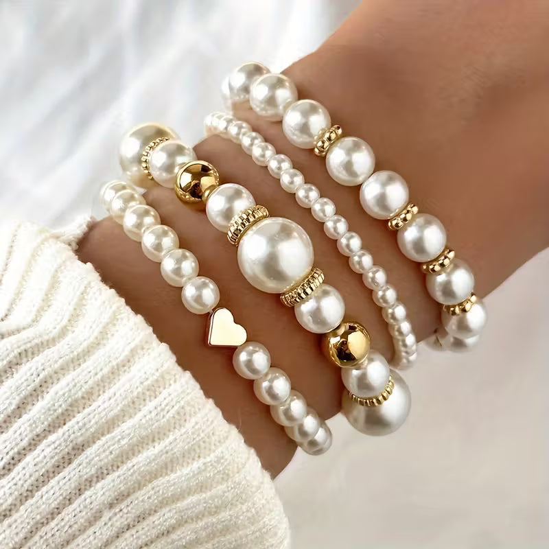 Elegant 4-Piece Pearl Bracelet Set