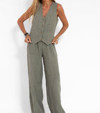 Holly | Sleeveless V-Neck & Wide-Leg Trouser Set