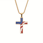 Cross Pendant Necklace with American Flag