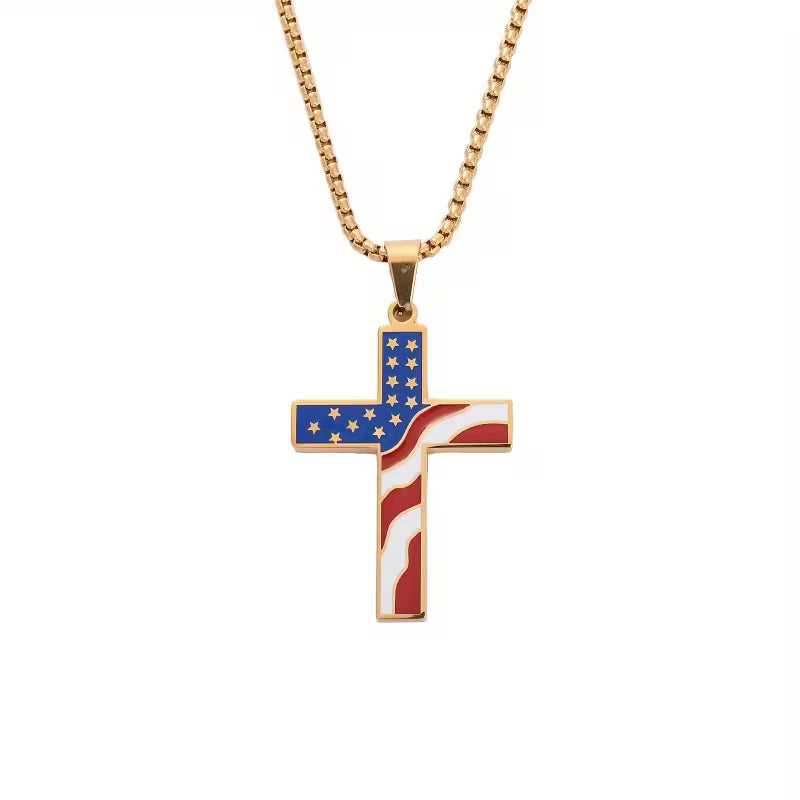 Cross Pendant Necklace with American Flag