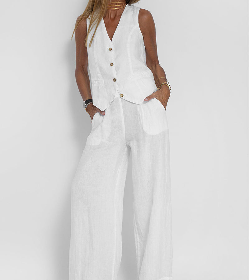 Holly | Sleeveless V-Neck & Wide-Leg Trouser Set