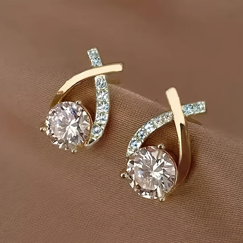 Solene | Gold Cross Zirconia Studs