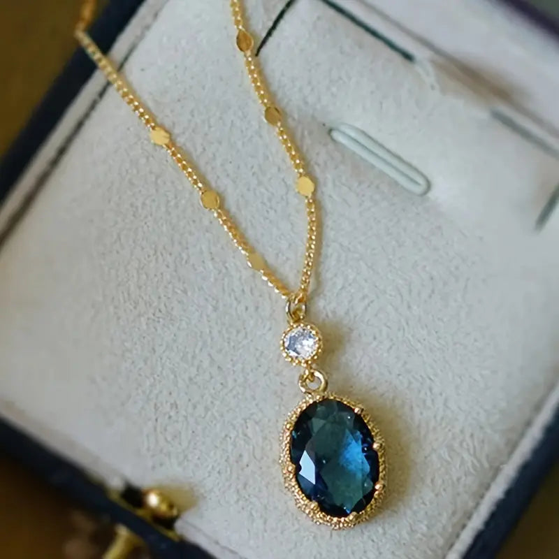 Ines | Gold Sapphire Oval Drop Necklace