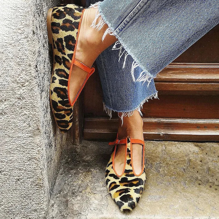 Mirabelle | Elegant Leopard T-Strap Flats