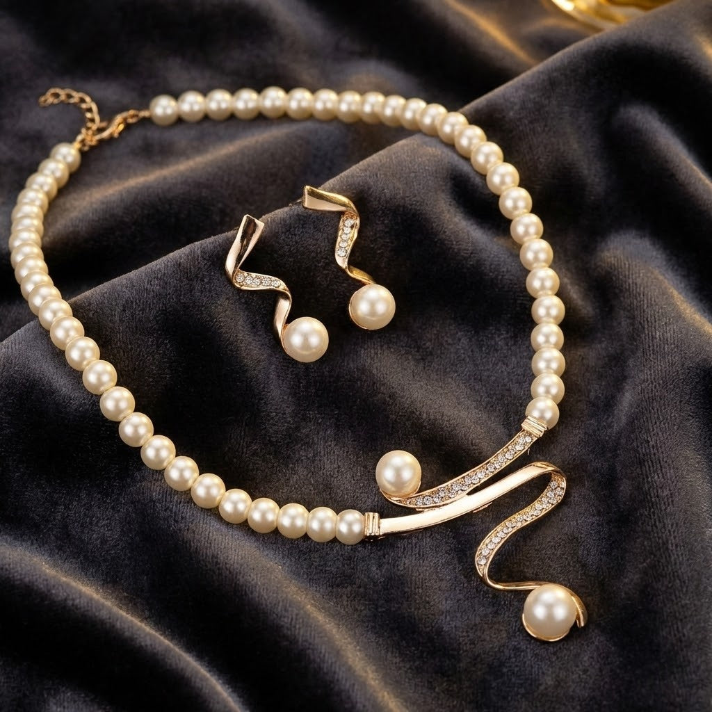 Alba | Elegant Wave Pearl Jewellery Set