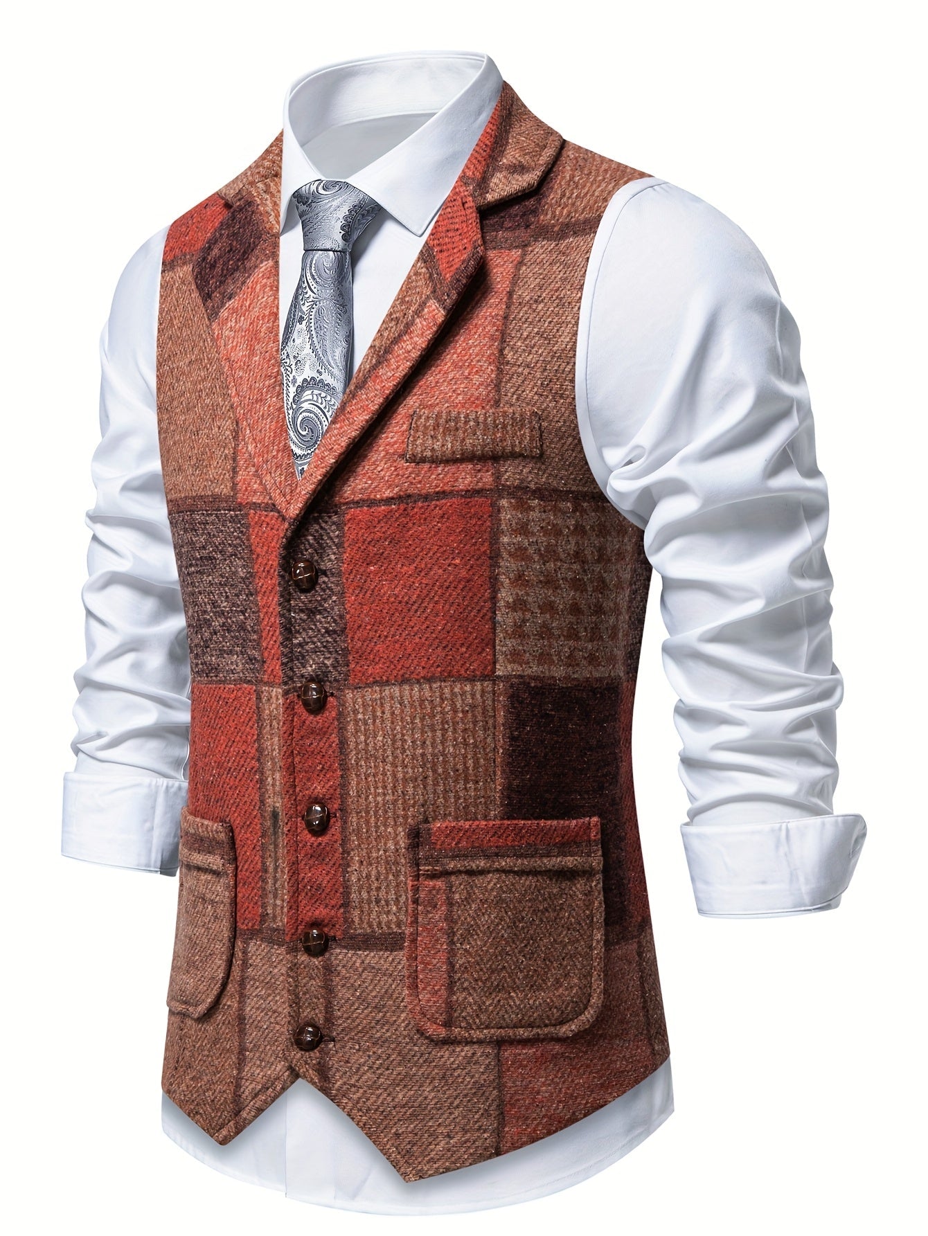 Benedict | Patchwork Vest with Herringbone Pattern