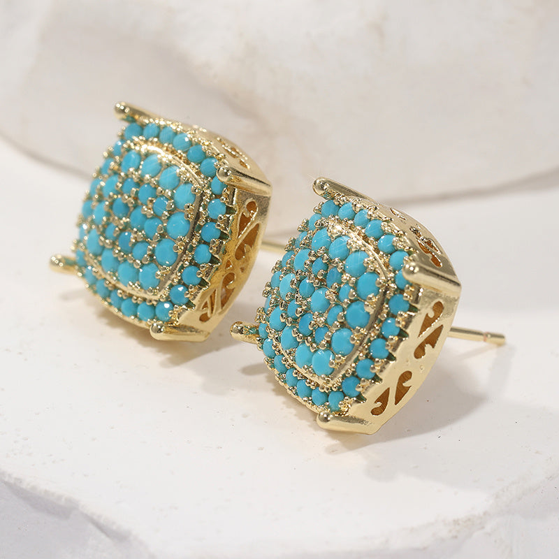 Dahlia | Elegant Square Synthetic Turquoise Earrings