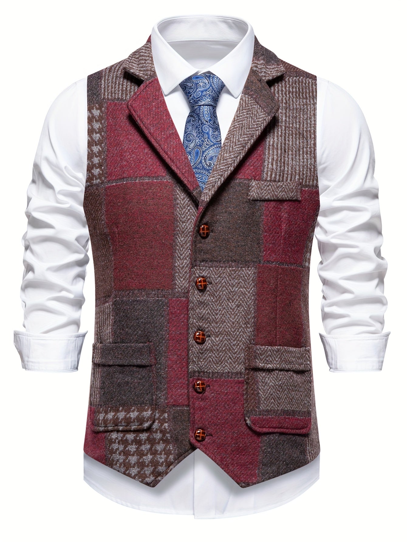 Benedict | Patchwork Vest with Herringbone Pattern