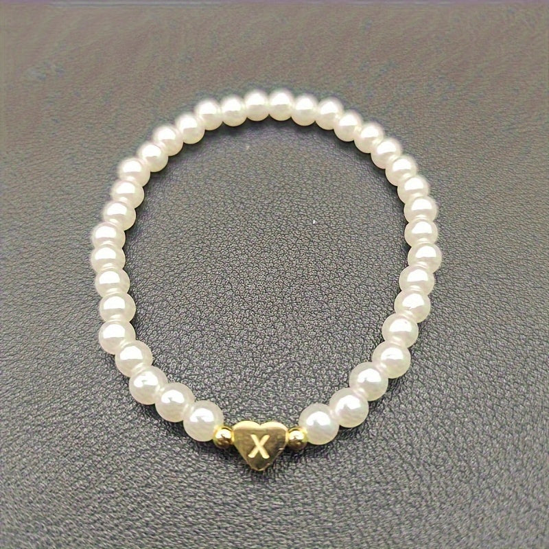 Ursa | Personalised Pearl Bead Bracelet with Heart Initial Charm
